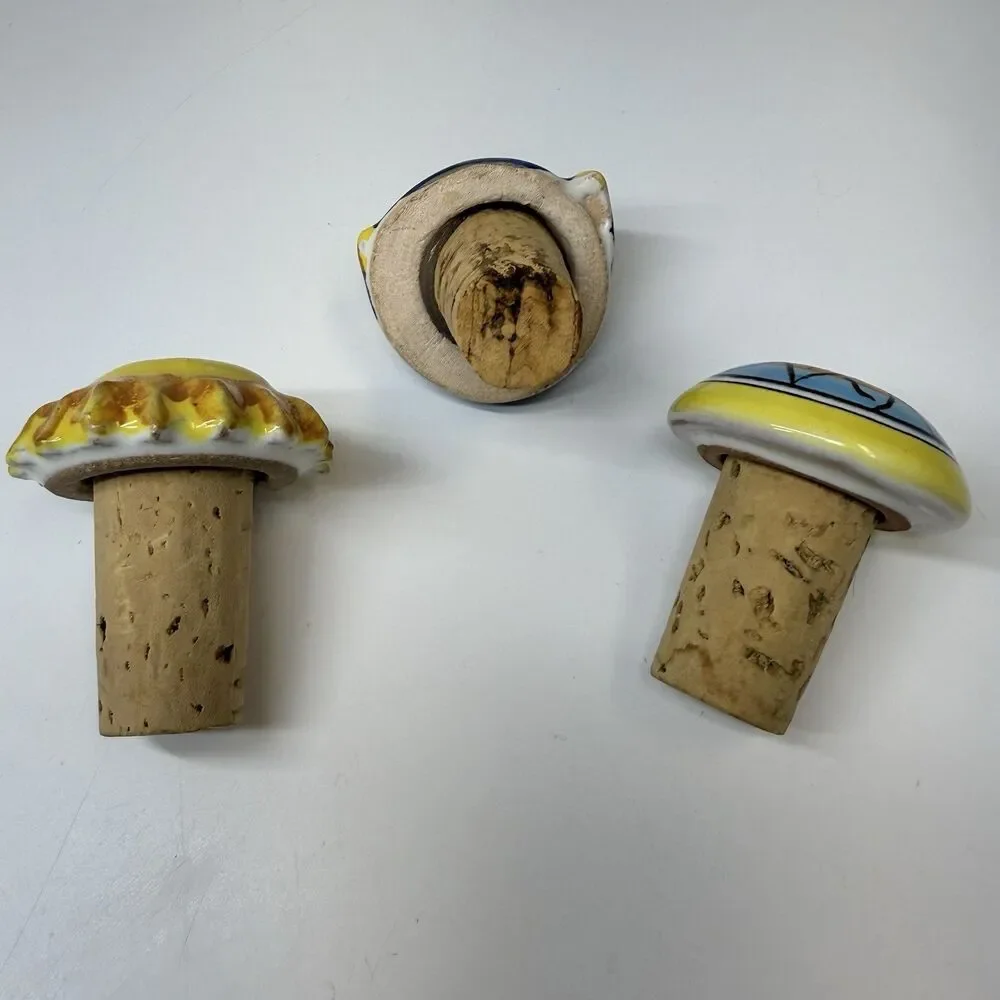 Ceramic Hand-Painted Celestial Wine Cork Bottle Stoppers Lot Set Of 3